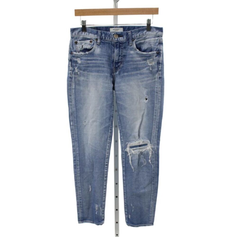 Moussy Womens Tapered Jeans Blue Low Rise Cotton Button Closure Size 28